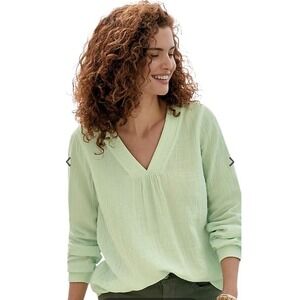 J Jill Green Gauze Cotton Tunic Shirt Top Women Plus Size 2X Lagenlook Beach New